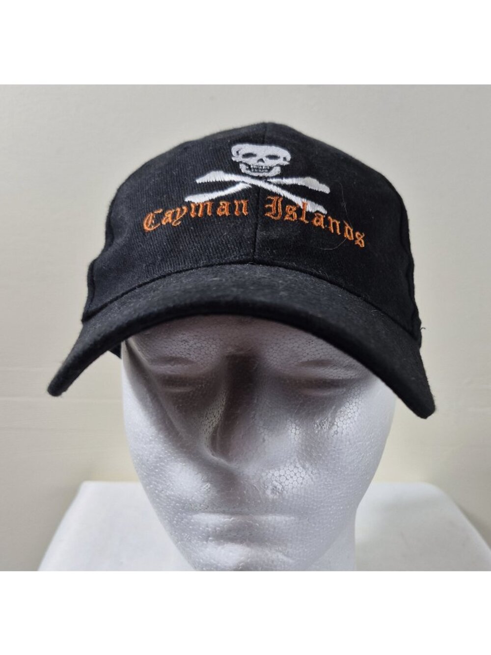 Cayman Islands Pirate Skull Crossbones Black Embroidered Cotton Baseball Cap Hat